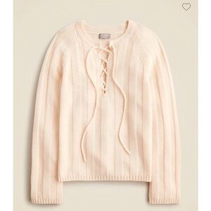 J. Crew Collection Lace Up Sweater 100% Cashmere Cream  Ribbed S NWT *flaw